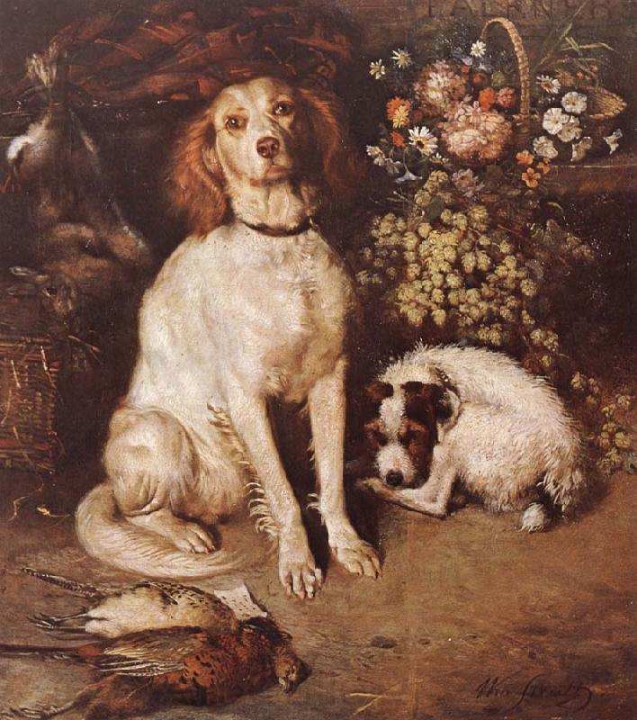 William Strutt Dogs with Flowers and game Norge oil painting art